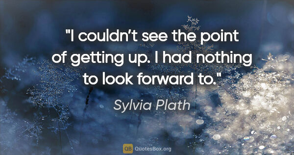Sylvia Plath quote: "I couldn’t see the point of getting up. I had nothing to look..."