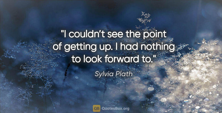 Sylvia Plath quote: "I couldn’t see the point of getting up. I had nothing to look..."