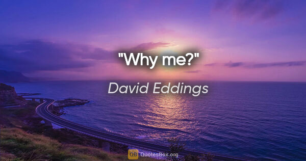 David Eddings quote: "Why me?"