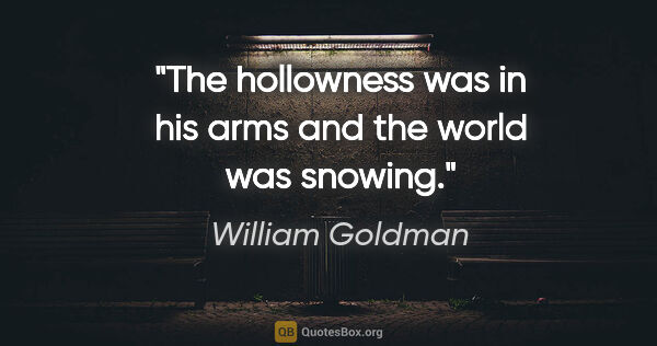 William Goldman quote: "The hollowness was in his arms and the world was snowing."