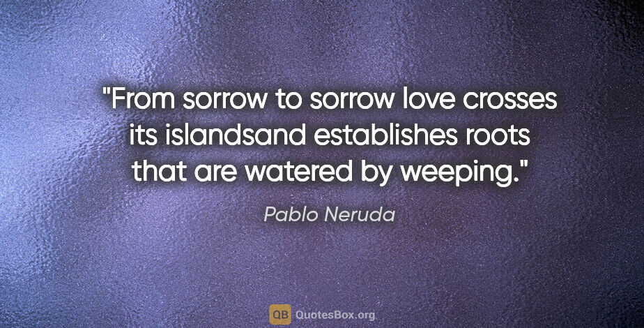 Pablo Neruda quote: "From sorrow to sorrow love crosses its islandsand establishes..."