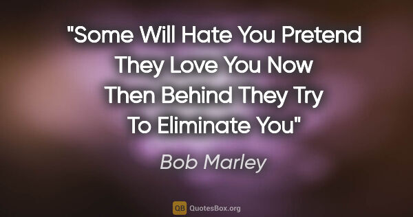 Bob Marley quote: "Some Will Hate You Pretend They Love You Now Then Behind They..."