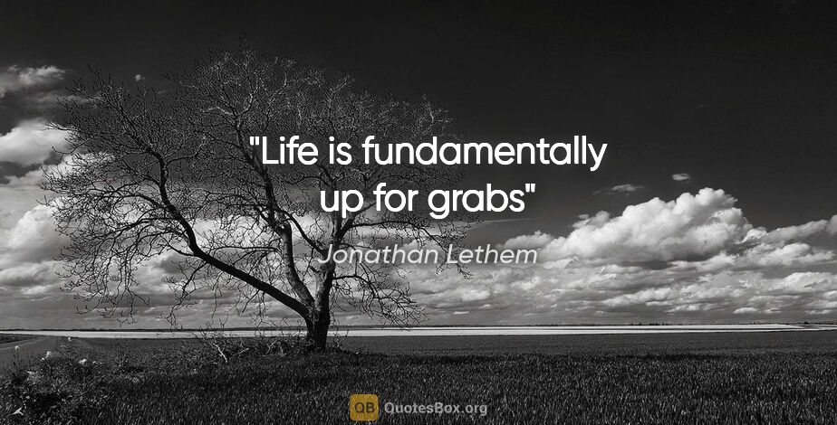 Jonathan Lethem quote: "Life is fundamentally up for grabs"