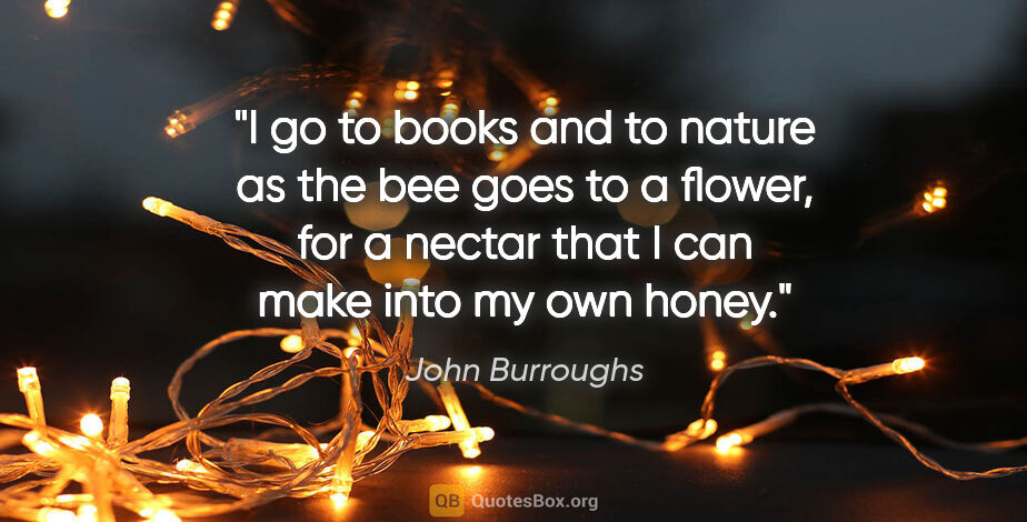 John Burroughs quote: "I go to books and to nature as the bee goes to a flower, for a..."