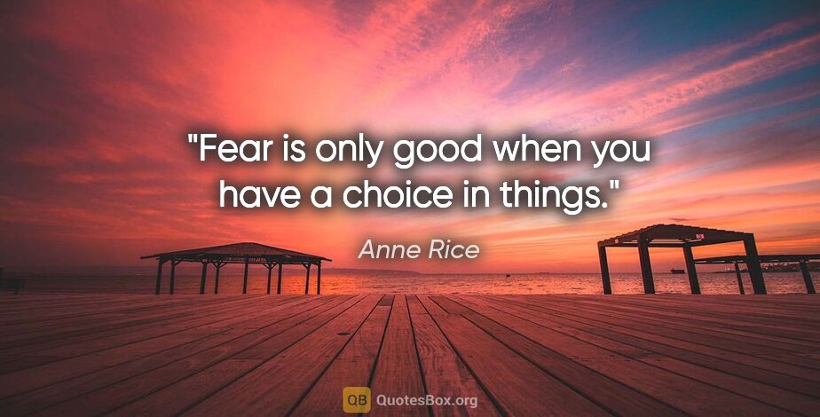 Anne Rice quote: "Fear is only good when you have a choice in things."