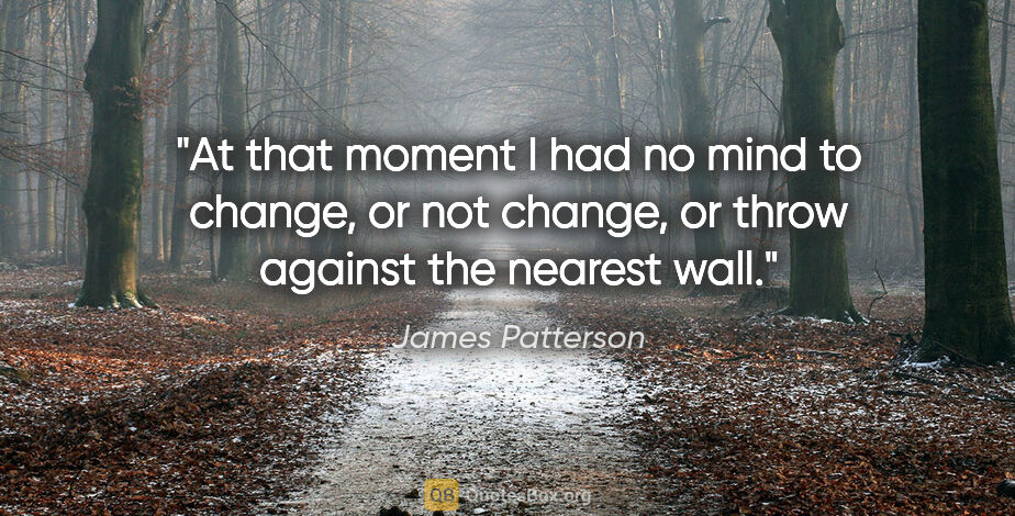 James Patterson quote: "At that moment I had no mind to change, or not change, or..."