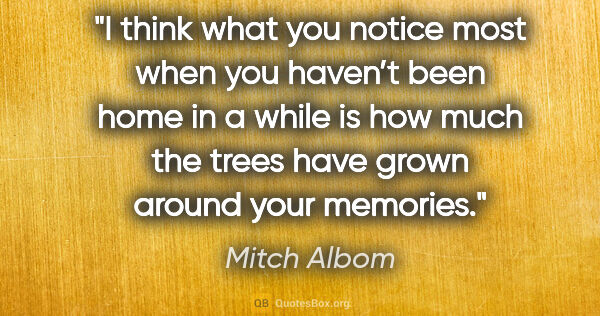 Mitch Albom quote: "I think what you notice most when you haven’t been home in a..."