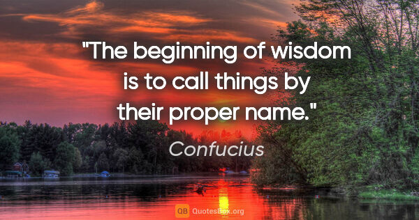 Confucius quote: "The beginning of wisdom is to call things by their proper name."