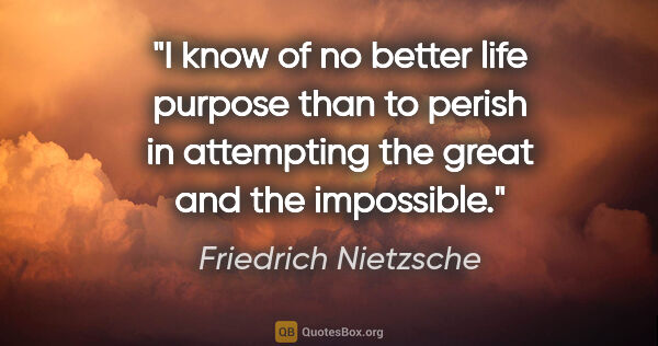 Friedrich Nietzsche quote: "I know of no better life purpose than to perish in attempting..."