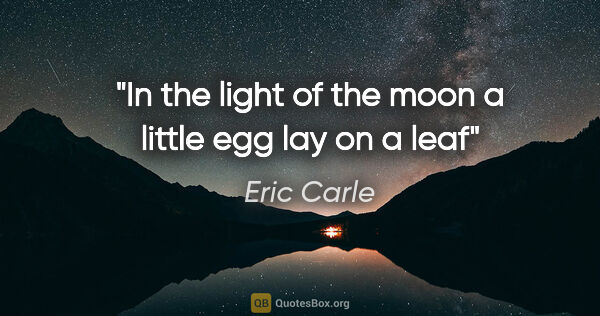 Eric Carle quote: "In the light of the moon a little egg lay on a leaf"