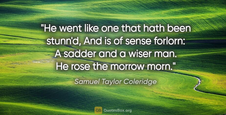 Samuel Taylor Coleridge quote: "He went like one that hath been stunn'd, And is of sense..."