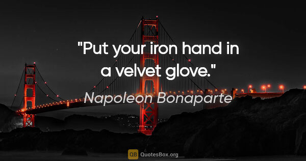Napoleon Bonaparte quote: "Put your iron hand in a velvet glove."