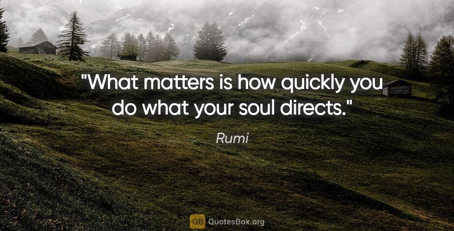 Rumi quote: "What matters is how quickly you do what your soul directs."