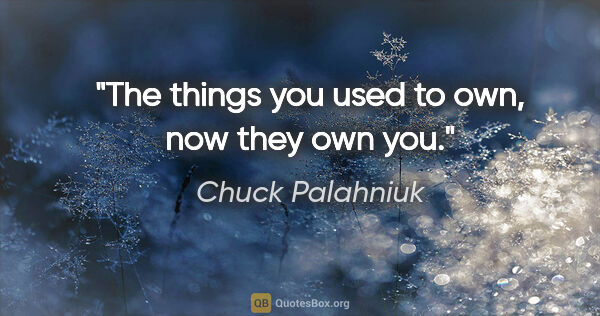 Chuck Palahniuk quote: "The things you used to own, now they own you."