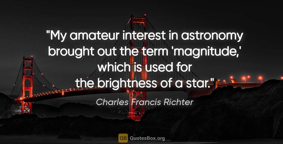 Charles Francis Richter quote: "My amateur interest in astronomy brought out the term..."