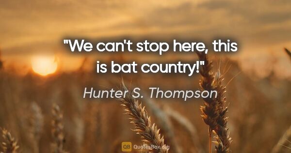 Hunter S. Thompson quote: "We can't stop here, this is bat country!"