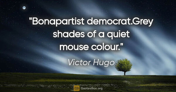 Victor Hugo quote: "Bonapartist democrat."Grey shades of a quiet mouse colour."