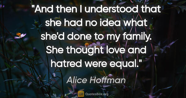 Alice Hoffman quote: "And then I understood that she had no idea what she'd done to..."