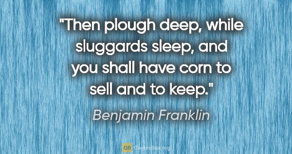 Benjamin Franklin quote: "Then plough deep, while sluggards sleep, and you shall have..."