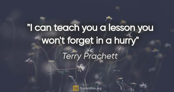 Terry Prachett quote: "I can teach you a lesson you won't forget in a hurry"