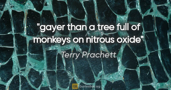 Terry Prachett quote: "gayer than a tree full of monkeys on nitrous oxide"