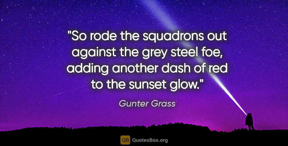 Gunter Grass quote: "So rode the squadrons out against the grey steel foe, adding..."