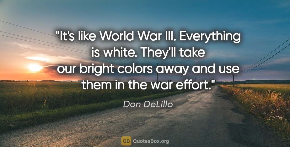 Don DeLillo quote: "It's like World War III. Everything is white. They'll take our..."