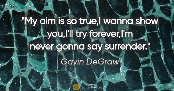 Gavin DeGraw quote: "My aim is so true,I wanna show you,I'll try forever,I'm never..."