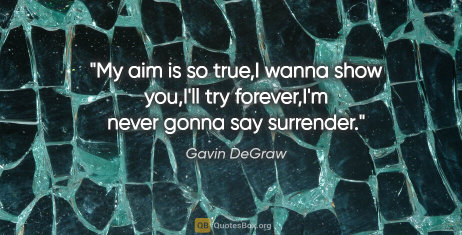 Gavin DeGraw quote: "My aim is so true,I wanna show you,I'll try forever,I'm never..."