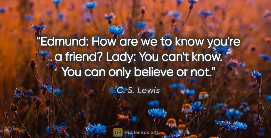 C. S. Lewis quote: "Edmund: How are we to know you're a friend?
Lady: You can't..."
