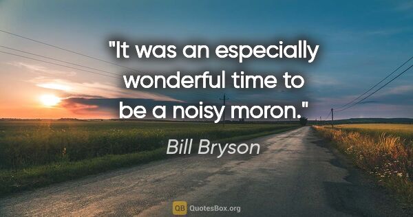 Bill Bryson quote: "It was an especially wonderful time to be a noisy moron."