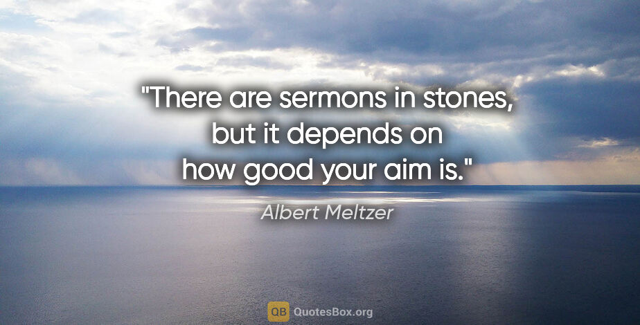 Albert Meltzer quote: "There are sermons in stones, but it depends on how good your..."