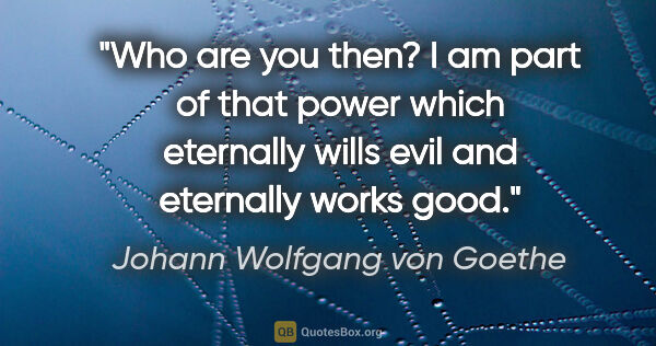 Johann Wolfgang von Goethe quote: "Who are you then?" "I am part of that power which eternally..."