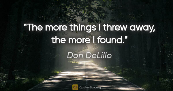 Don DeLillo quote: "The more things I threw away, the more I found."