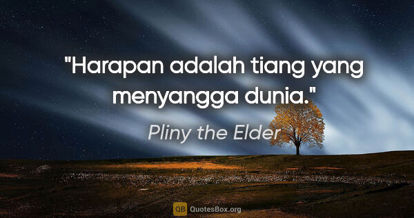 Pliny the Elder quote: "Harapan adalah tiang yang menyangga dunia."