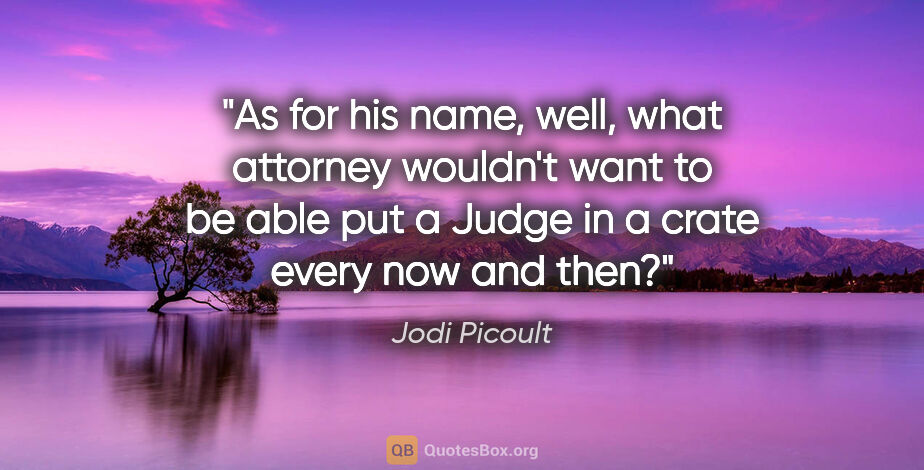 Jodi Picoult quote: "As for his name, well, what attorney wouldn't want to be able..."