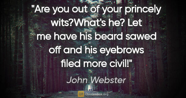 John Webster quote: "Are you out of your princely wits?"What's he? Let me have his..."