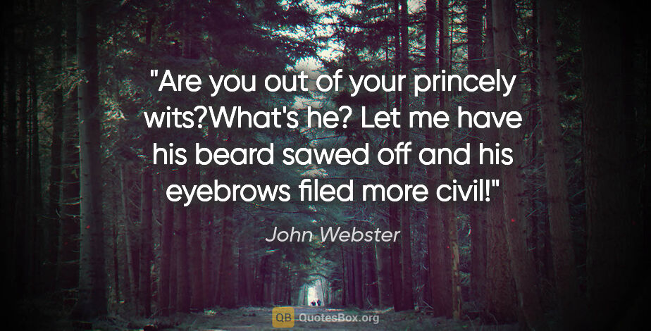 John Webster quote: "Are you out of your princely wits?"What's he? Let me have his..."