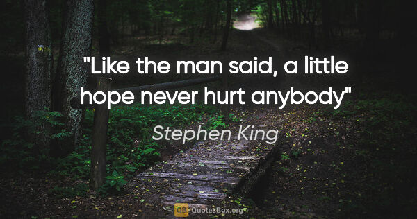 Stephen King quote: "Like the man said, a little hope never hurt anybody"