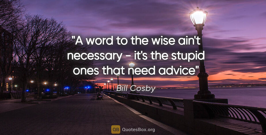 Bill Cosby quote: "A word to the wise ain't necessary - it's the stupid ones that..."