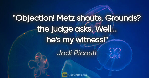 Jodi Picoult quote: "Objection!" Metz shouts. Grounds?" the judge asks. Well......"