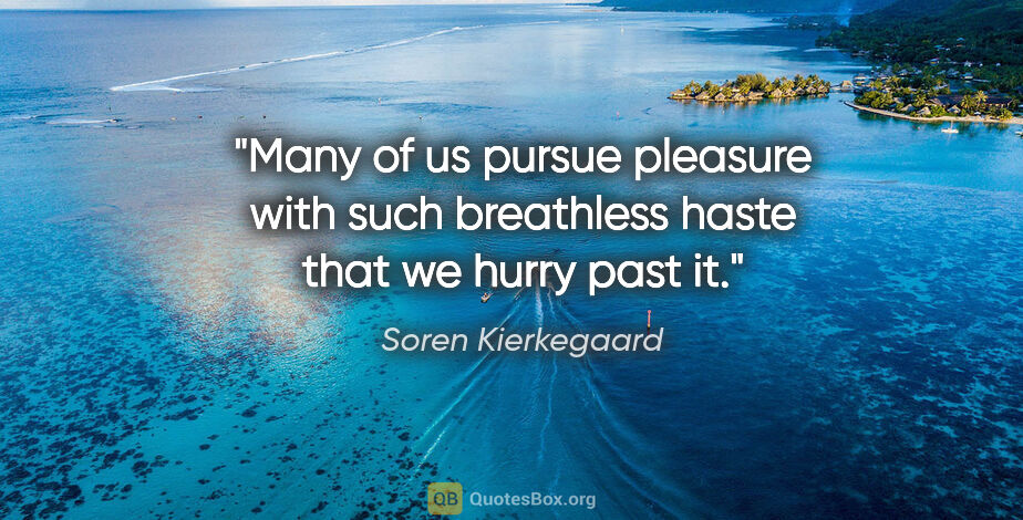 Soren Kierkegaard quote: "Many of us pursue pleasure with such breathless haste that we..."