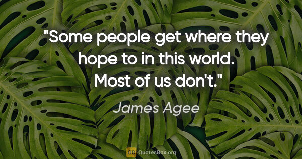 James Agee quote: "Some people get where they hope to in this world.  Most of us..."