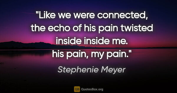 Stephenie Meyer quote: "Like we were connected, the echo of his pain twisted inside..."
