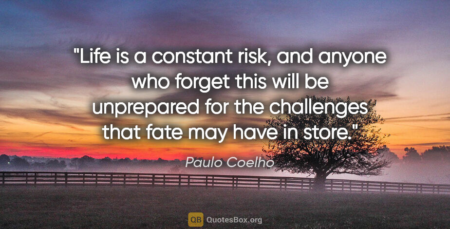 Paulo Coelho quote: "Life is a constant risk, and anyone who forget this will be..."