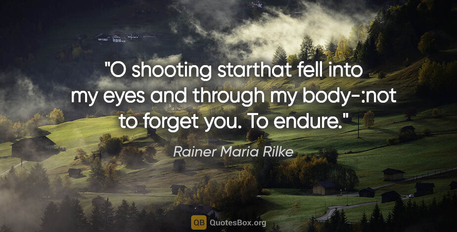 Rainer Maria Rilke quote: "O shooting starthat fell into my eyes and through my body-:not..."