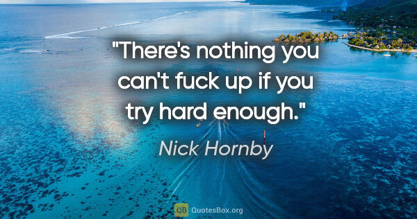 Nick Hornby quote: "There's nothing you can't fuck up if you try hard enough."
