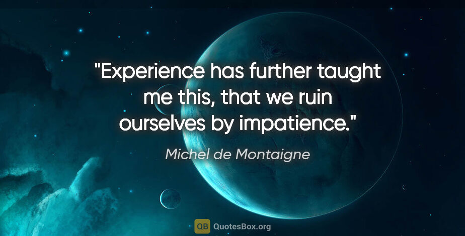 Michel de Montaigne quote: "Experience has further taught me this, that we ruin ourselves..."