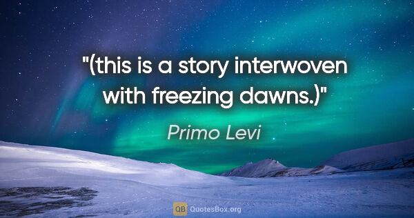 Primo Levi quote: "(this is a story interwoven with freezing dawns.)"