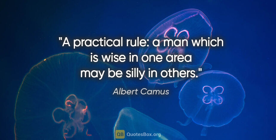 Albert Camus quote: "A practical rule: a man which is wise in one area may be silly..."